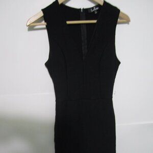 Lulus Black Dress Midi Stretch Bodycon Sleeveless V-Neck Womens Size L Zip Aline